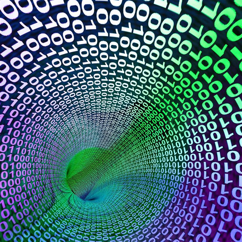 Abstract Binary Code Lighted Tunnel Showing Technology And Computing, stock photo