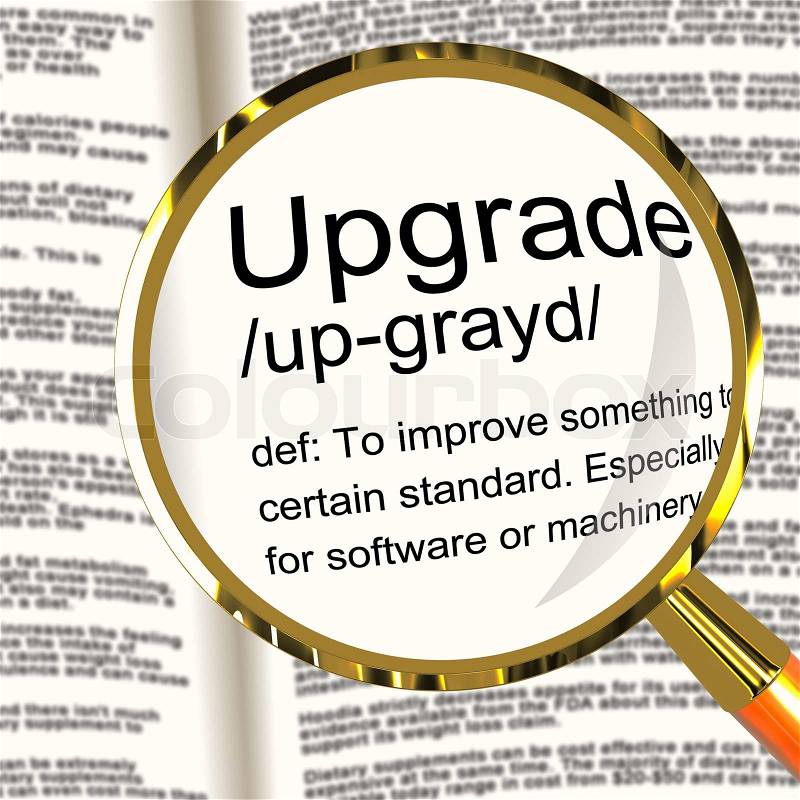 Upgrade Definition Magnifier Showing Software Update Or Installa, stock photo