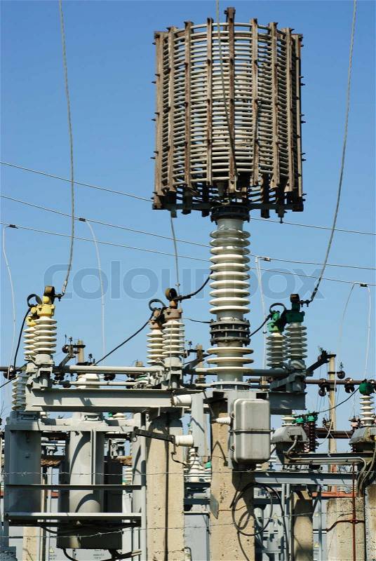 Electric power station in blue sky, stock photo