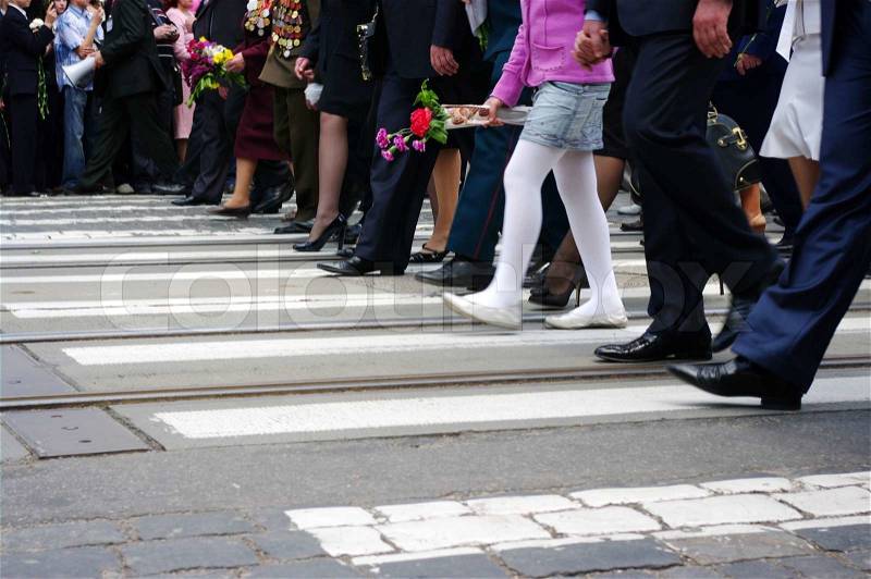 People crossing the street, stock photo