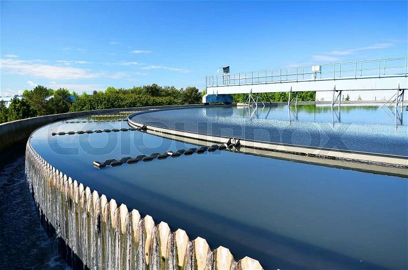 Modern urban wastewater treatment plant, stock photo