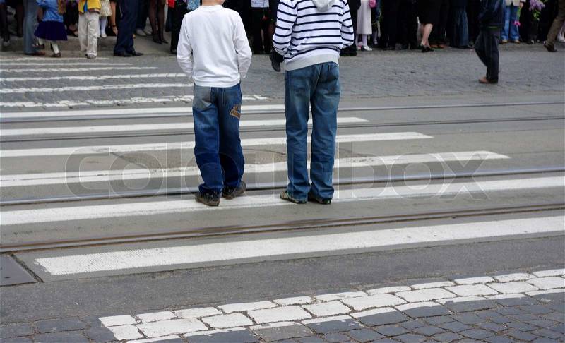 People crossing the street, stock photo