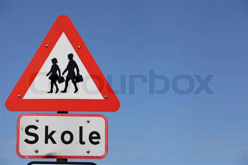 School sign - drive carefully, be aware of the children, stock photo