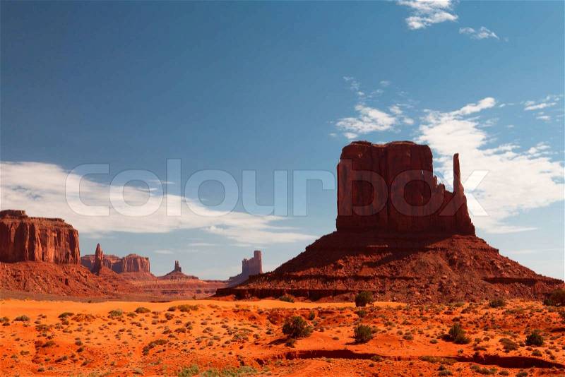 Peaks of rock formations in the Navajo Park of Monument Valley Utah, stock photo