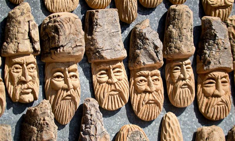 Figurines made ​​of wood folk art, stock photo