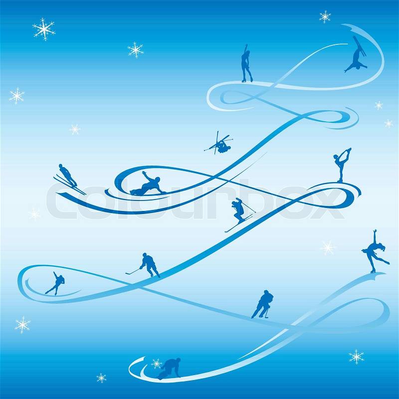 Abstract card to the winter holidays, using the silhouettes of winter sports, vector