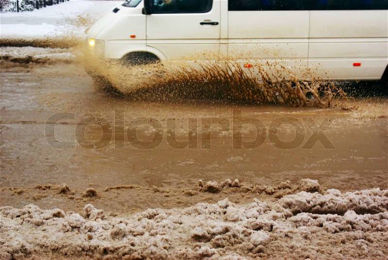 Car splash the puddle, stock photo