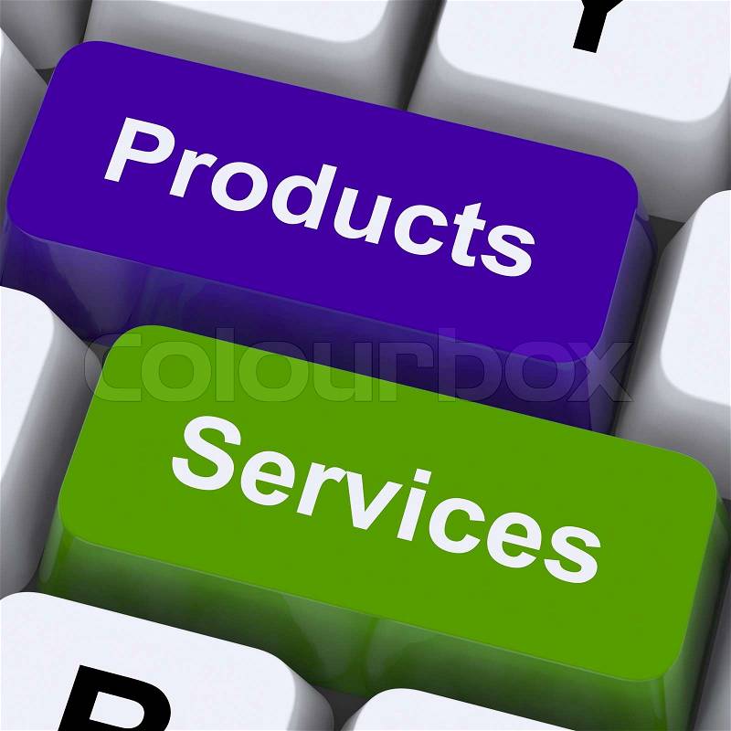 Products And Services Keys Show Selling And Buying Online, stock photo