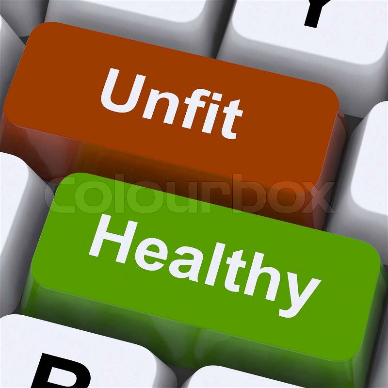 Healthy And Unfit Keys Show Good And Bad Lifestyle, stock photo