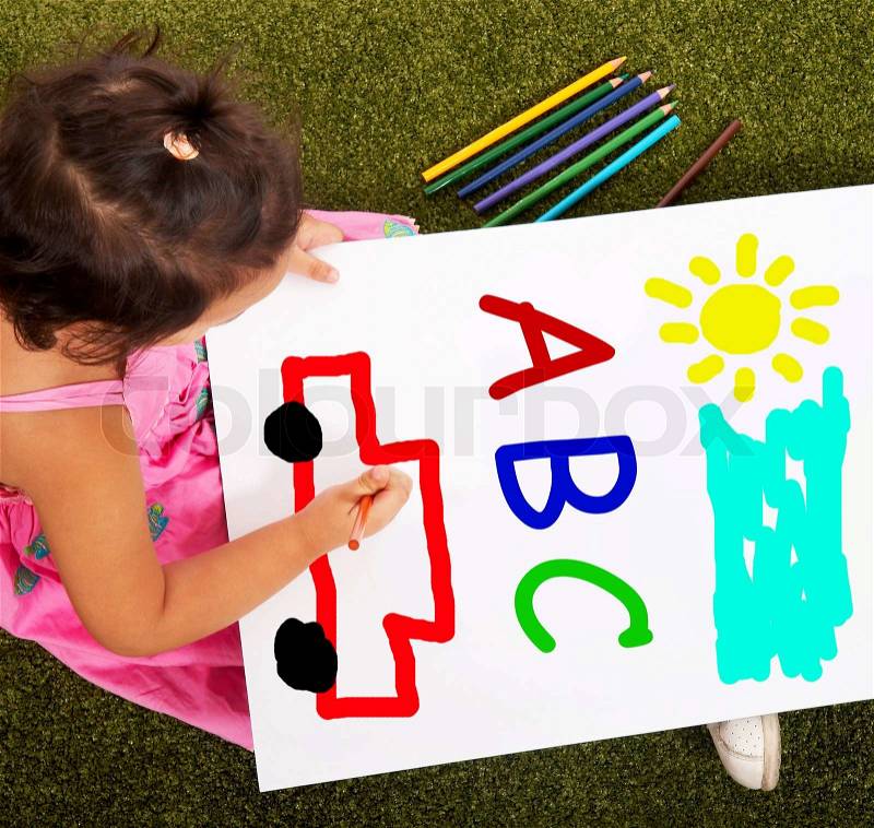 Girl Writing Abc Shows Kid Learning Alphabet, stock photo