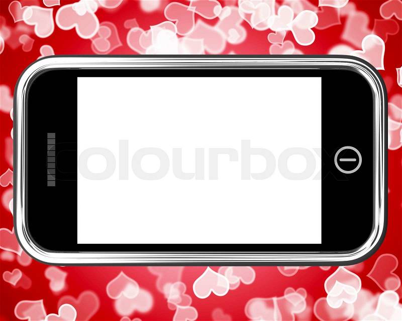 Blank Mobile Phone Screen With Hearts Background, stock photo
