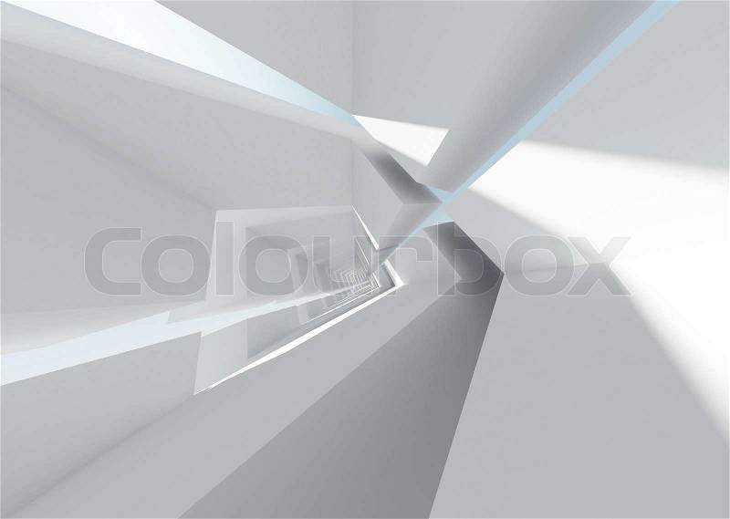 3d illustration: Abstract architecture background with white bent futuristic interior, stock photo