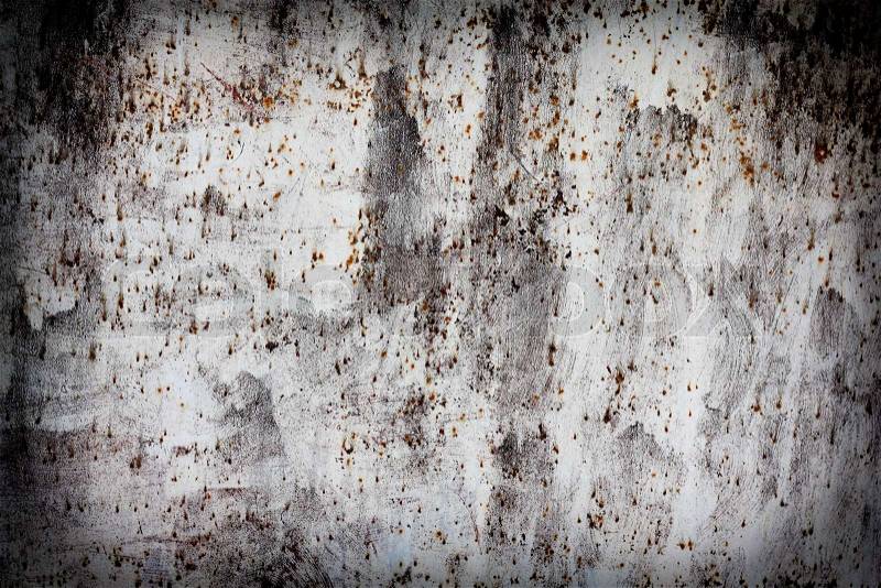 Shabby old white paint on a rusty metal in the background, stock photo