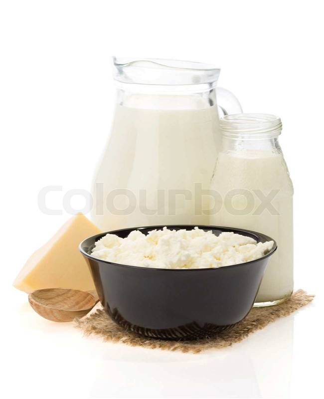 Cheese and milk products isolated on white, stock photo