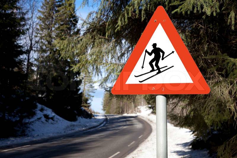 Watch out for cross-skier, stock photo