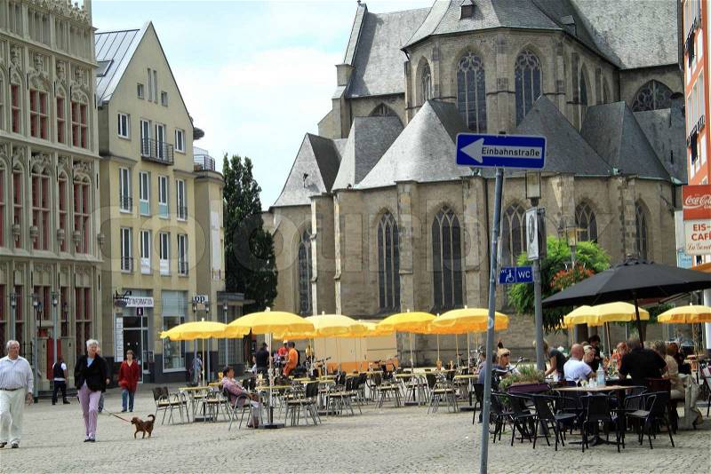 Shop street with shopping people city Wesel, stock photo