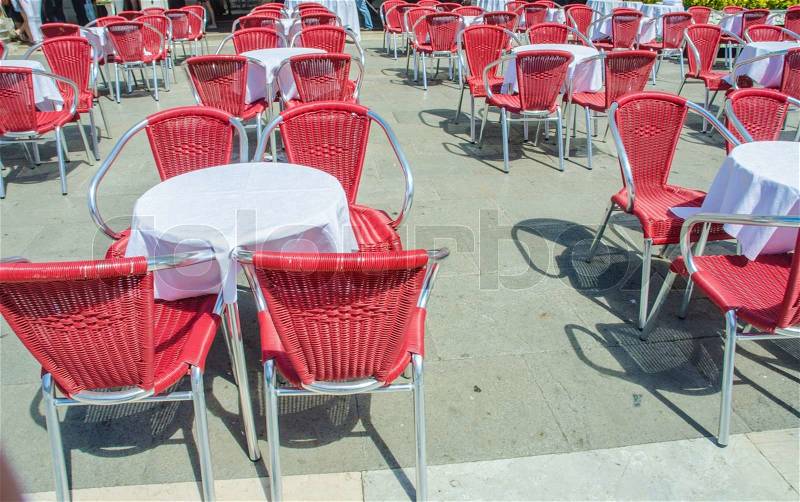 Empty tables of street cafe, stock photo