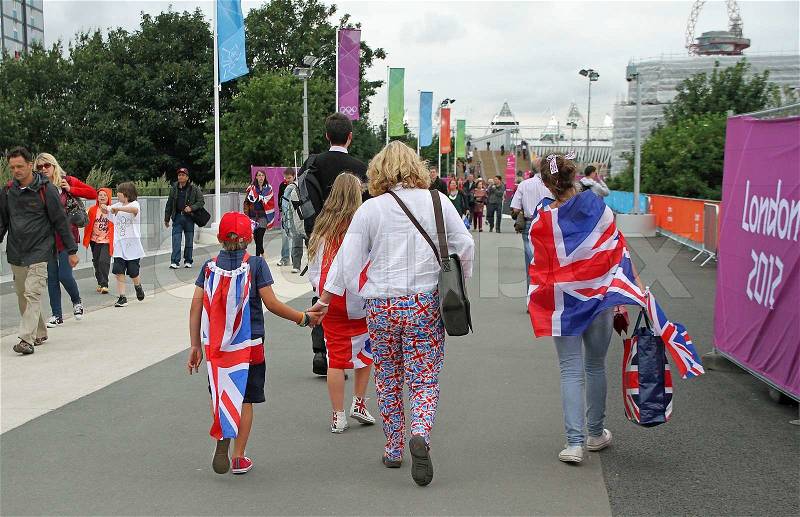 People on their way to Olympic Stadium, London, stock photo