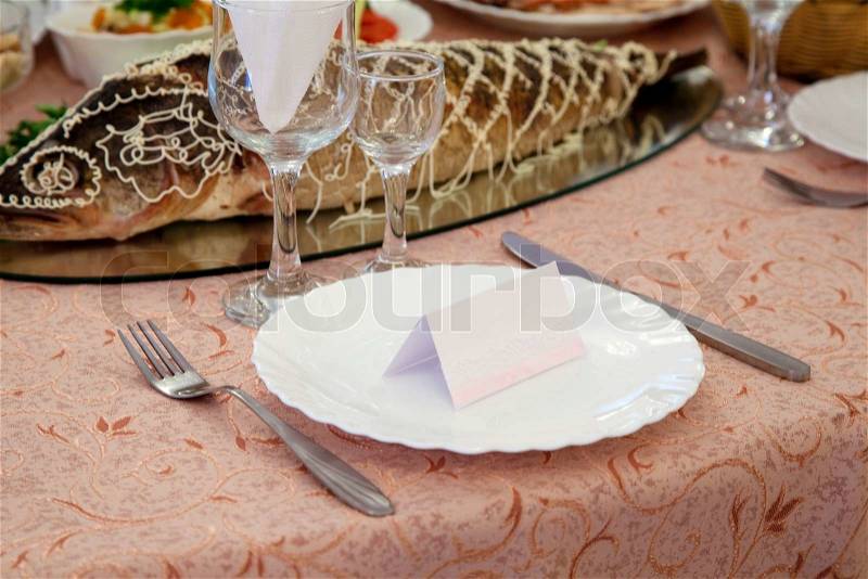 Served table in a restaurant, stock photo