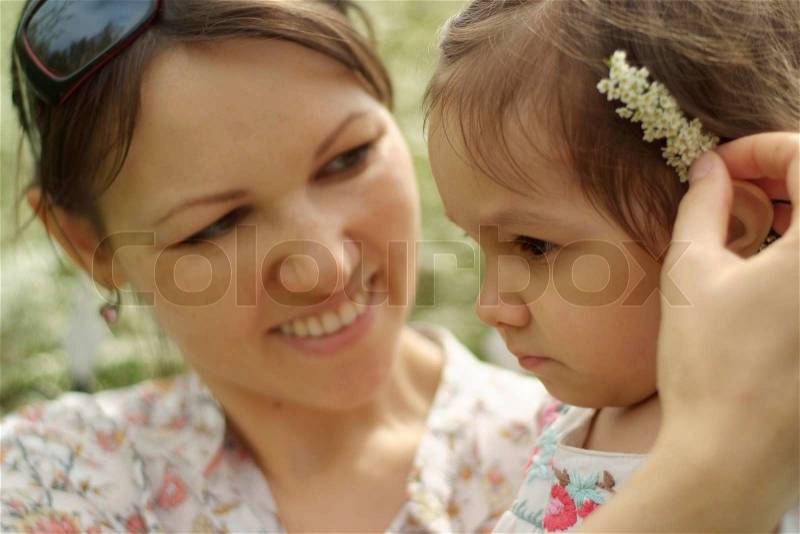 Child andher mother went for a walk, stock photo
