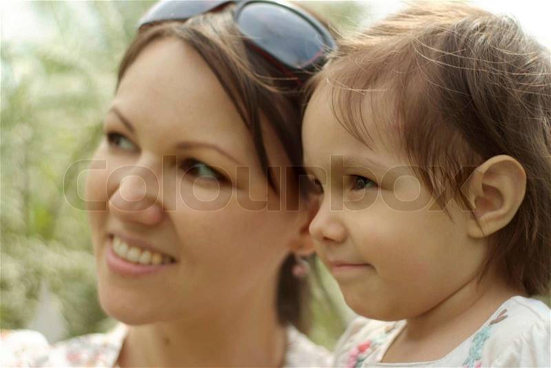 Mum and her kid went for a walk, stock photo