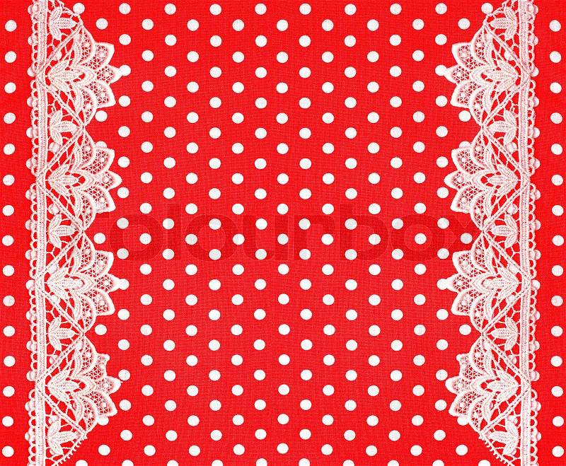 Red white polka dot background with lace, stock photo