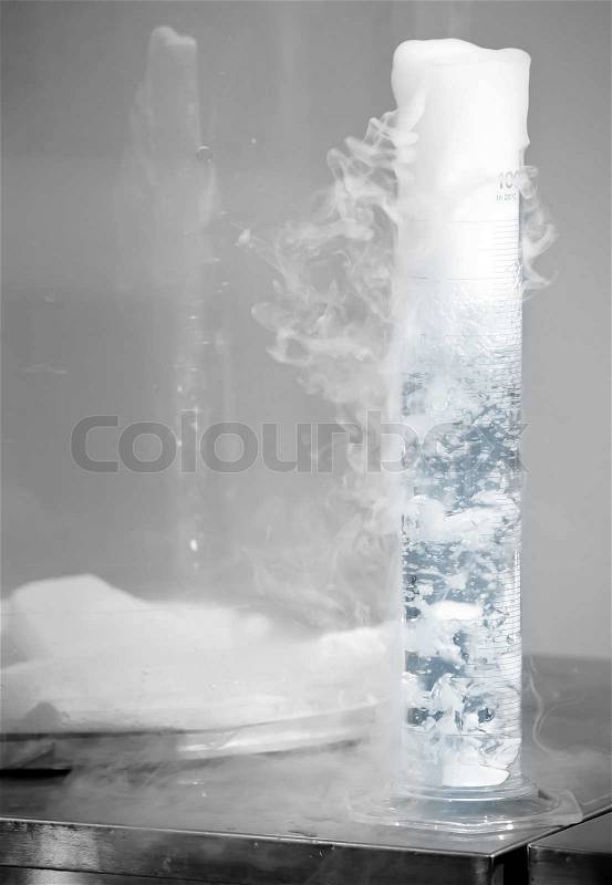 Chemical reaction between solid carbon and water, stock photo
