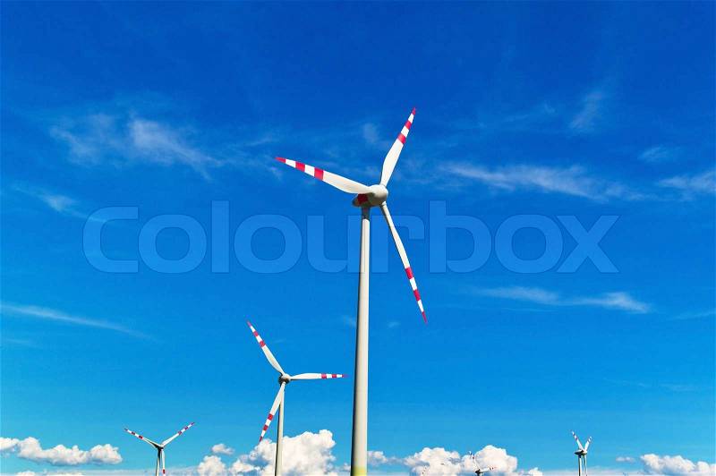 Pinwheel of a wind power plant for electricity, stock photo