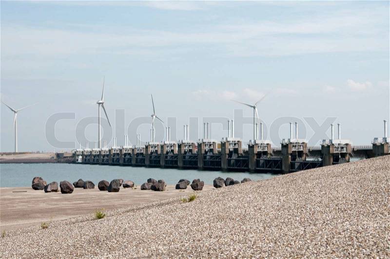 Storm surge barrier in The Netherlands, stock photo