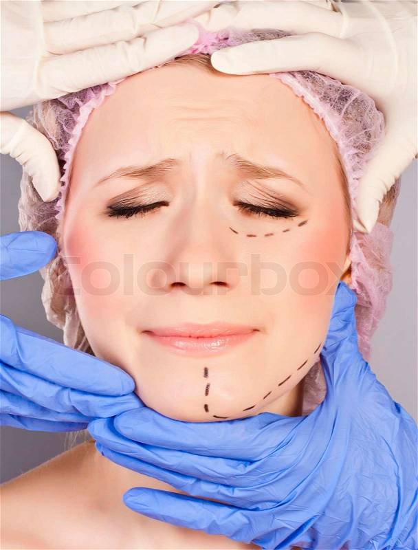Beautiful young woman, with perforation lines, stock photo