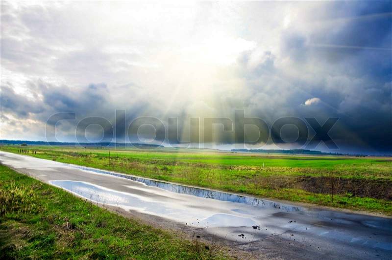 Wet highway, stock photo
