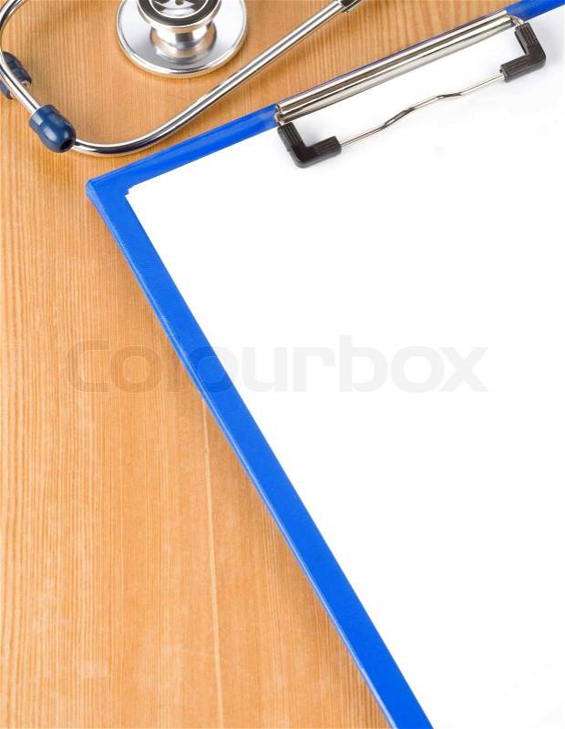 Medical stethoscope with paper form, stock photo