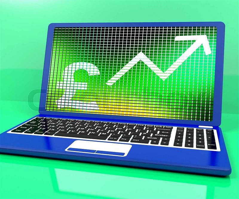 Pound Sign And Up Arrow On Laptop For Earnings Or Profit, stock photo