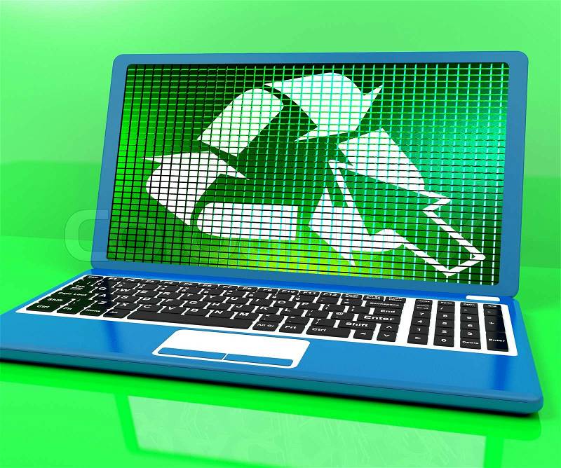 Recycle Icon On Laptop Showing Recycling And Eco Friendly, stock photo