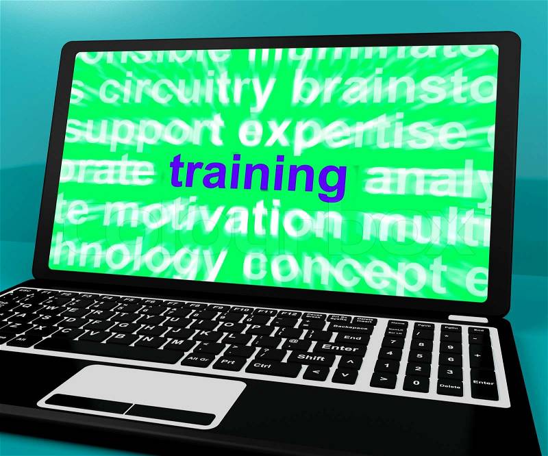 Online Training Computer Message Shows Web Learning, stock photo