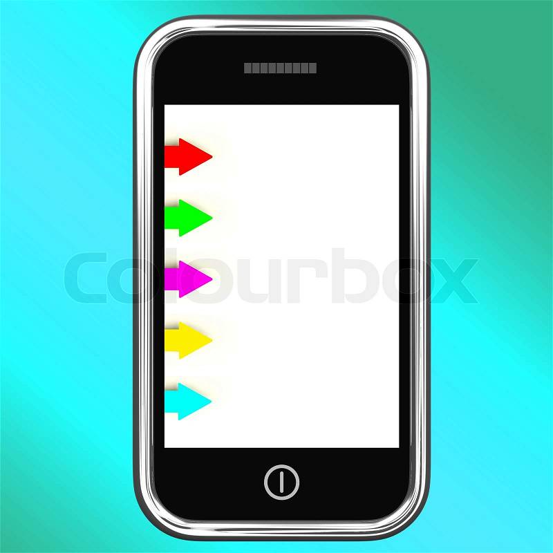 Five Arrow Tabs On Mobile Shows List Or Notes, stock photo
