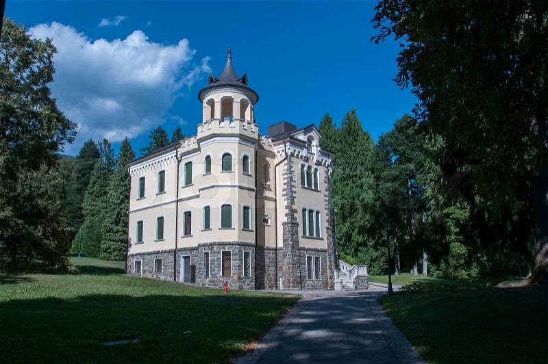 Big building in Italy in the forest, stock photo