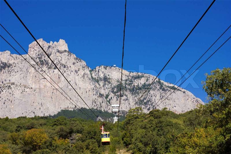 Ropeway to the top of Ai-Petri in Crimea mountains, Ukraine, stock photo