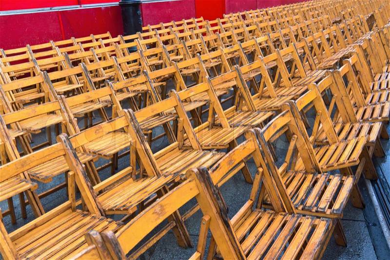 Empty chair because of rain at event, stock photo