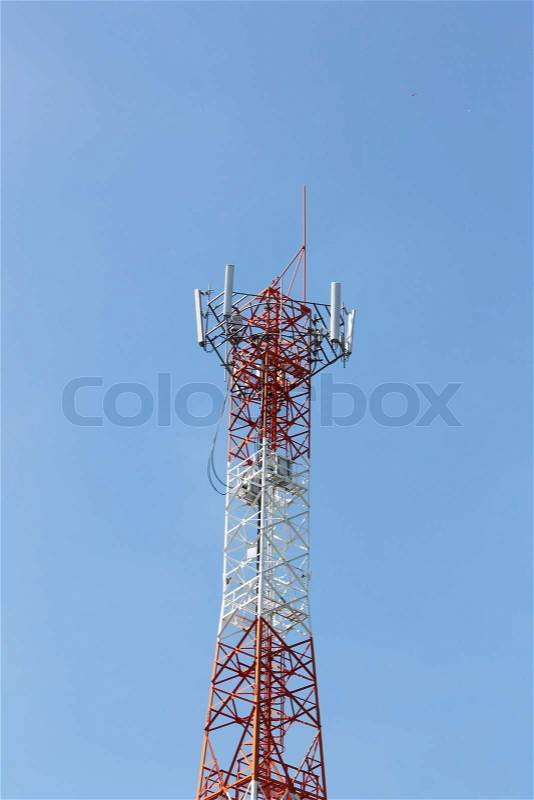 Red and white tower of antenna, stock photo