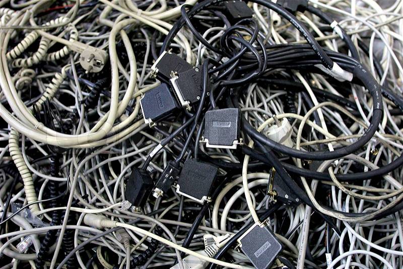 Pile of computer cable waste, stock photo