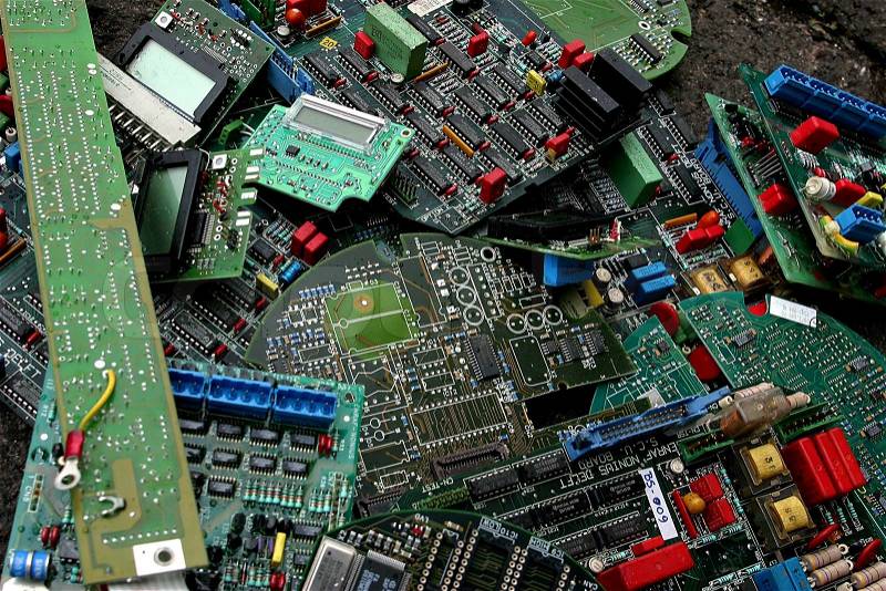 Pile of circuit boards waste, stock photo