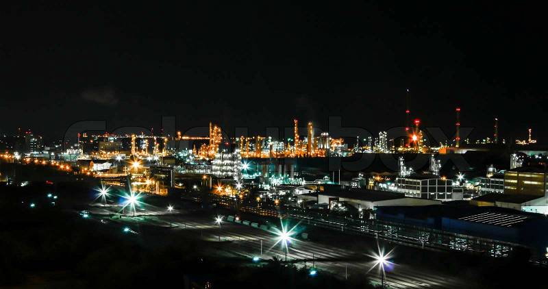 Night scene of chemical plant, stock photo
