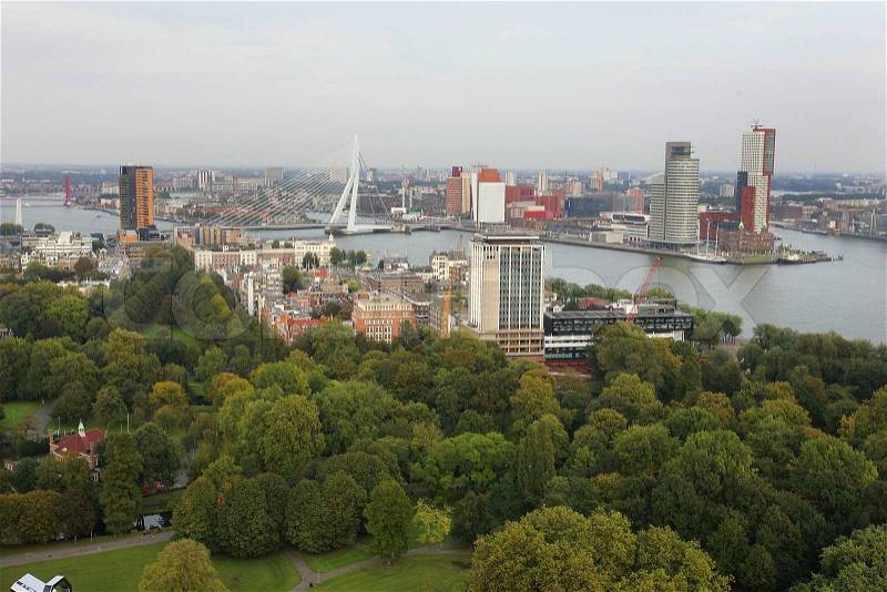 City scape Rotterdam with Erasmus bridge, stock photo