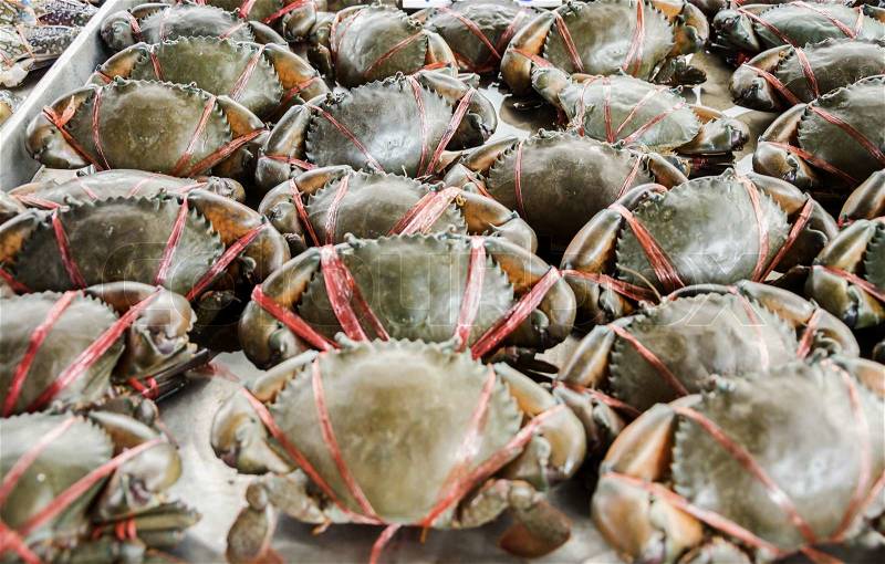 Live fresh crab at seafood market, stock photo