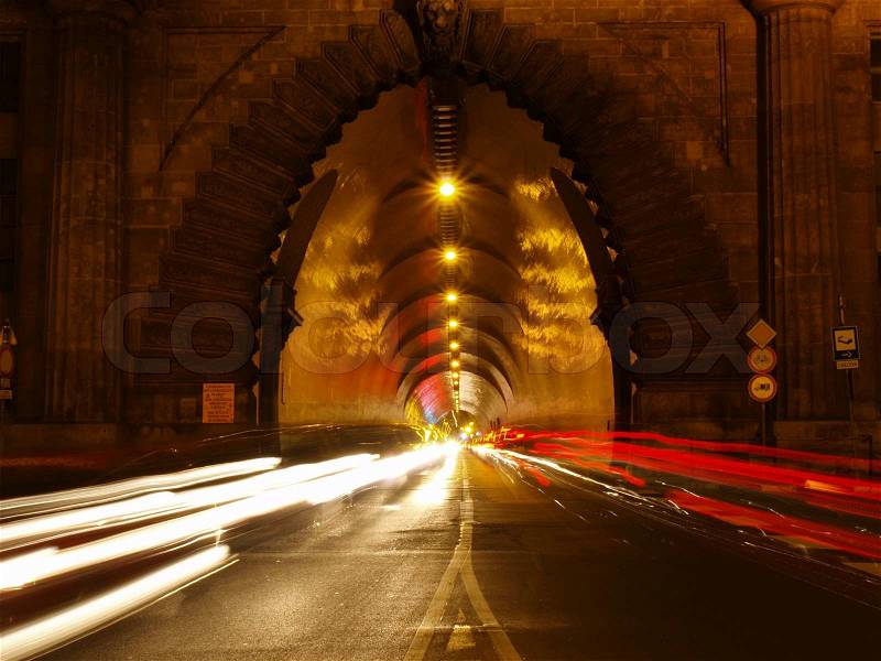 Exit of a tunnel with cars, stock photo