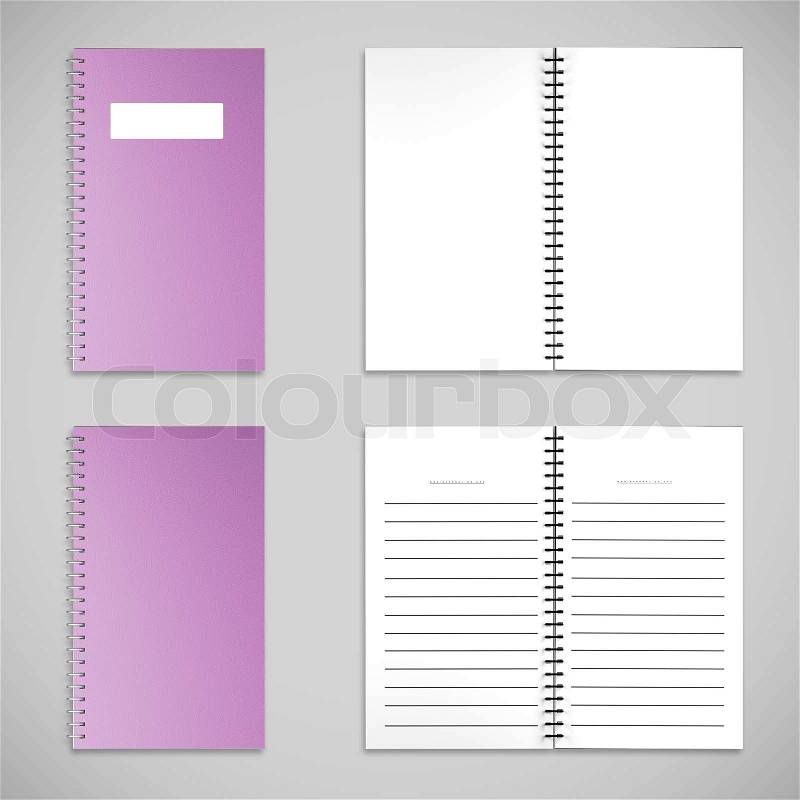 Purple satin color Cover Note Book and blank paper, stock photo