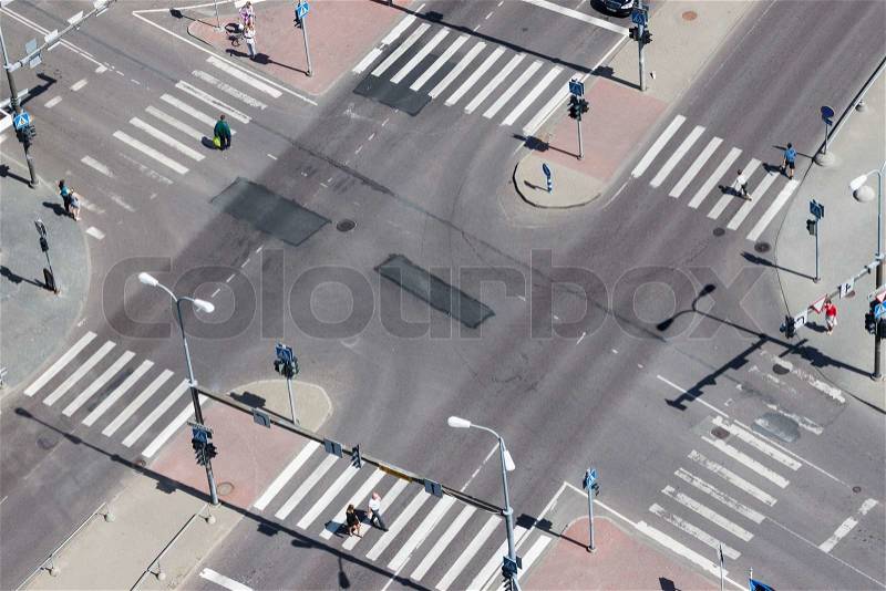 City street traffic and pedestrian crossing, stock photo