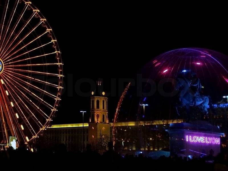 I love Lyon,festival of light in Lyon, France, stock photo