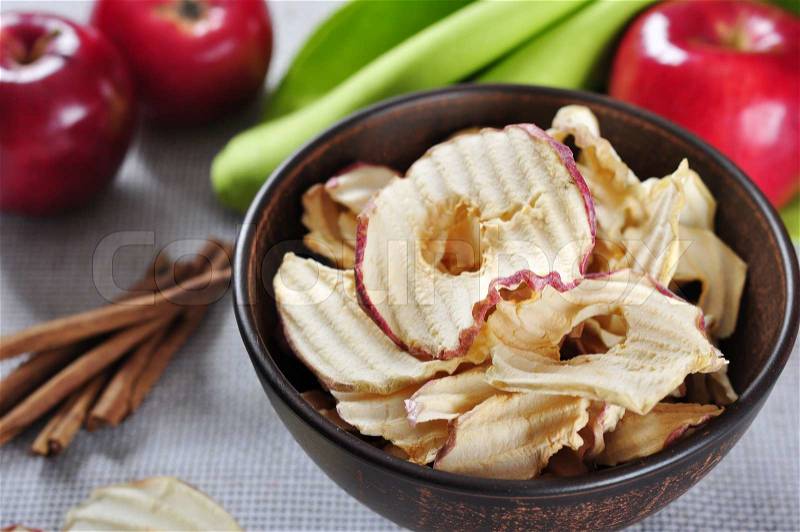Dried apples chips, stock photo
